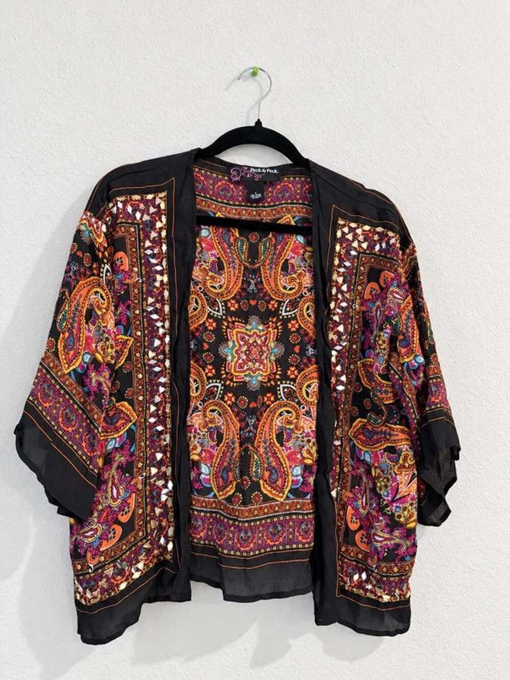 Peck & Peck Paisley Embellished Kimono Cardigan Size Large